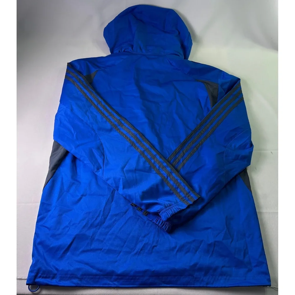 Adidas Mens M Running Jacket Blue Gray Hooded‎ Full Zip 3-Stripe Athletic
